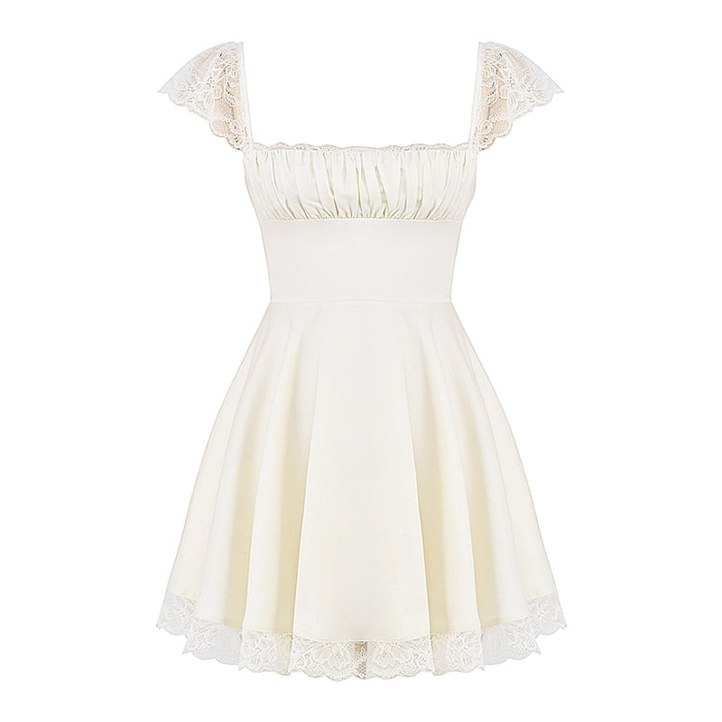 Autumn Lace Basic Mini Sexy Dress Women Spaghetti Strap Party Backless Slim Dresses Shirring Vestidos Elegant