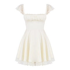 Autumn Lace Basic Mini Sexy Dress Women Spaghetti Strap Party Backless Slim Dresses Shirring Vestidos Elegant