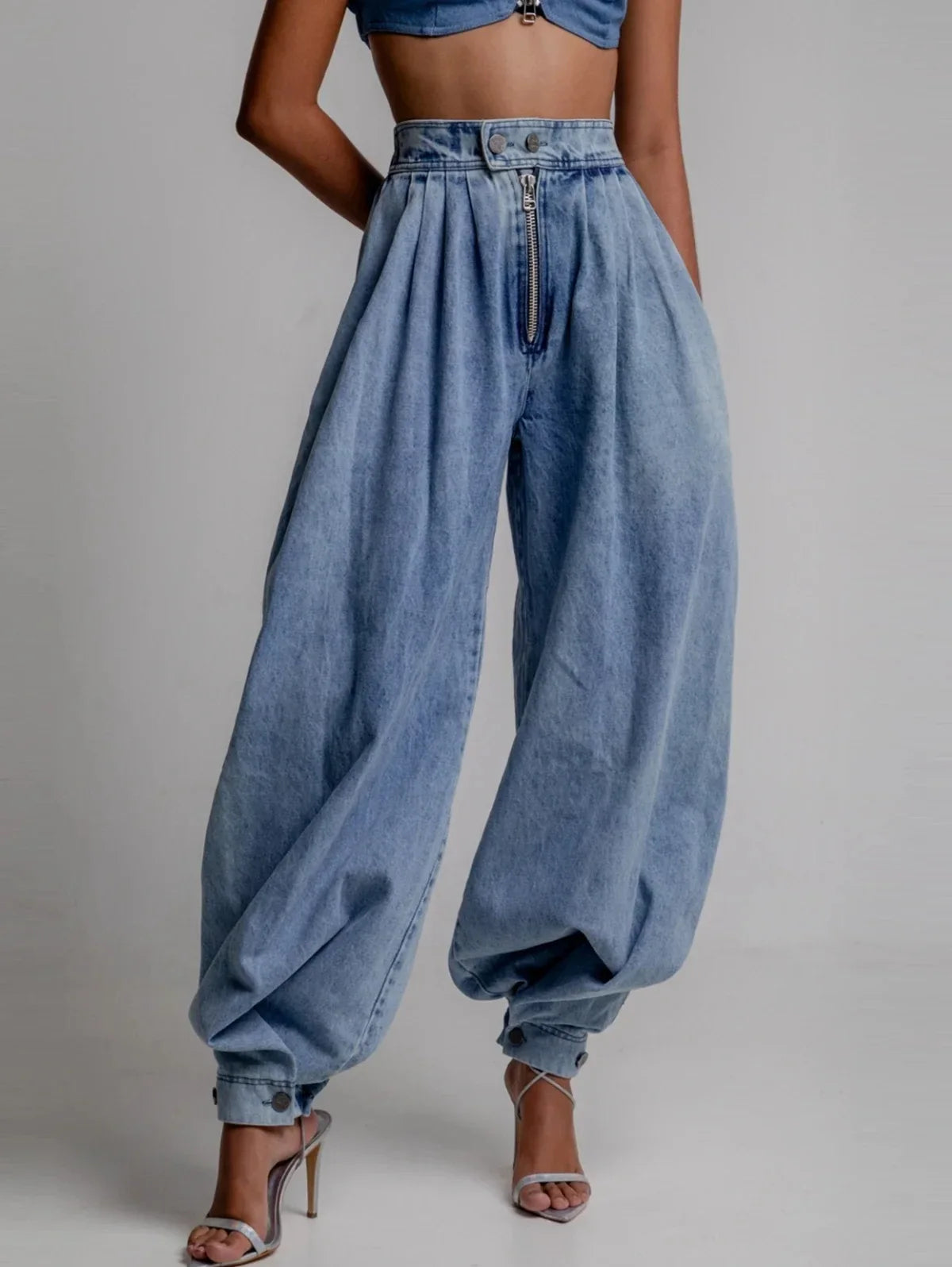 Pbong  New Women's Y2K Vintage High Waist Zipper Denim Pants Loose Harem Balloon Jeans Spring Casual Streetwear Trousers