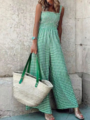 Summer New Women's Jumpsuits Streetwear Fashion Tank Sleeve Plaid Print Casual Slim Rompers Sexy Lady Backless Knitted Clothing