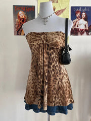 2000s New Fashion Hot Girls Casual Leopard Print Tube Top Punk EMO Rock Aesthetic Crop Top Y2K Harajuku Retro Women's Streetwear