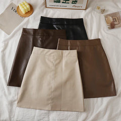 Faux Leather Mini Skirt for Women High Rise A-line PU Short Skirt with Built-in Shorts Black Brown Autumn Winter Trend Outfit