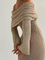 Knit Sweater Loose Maxi Dress Female Hollow Out Summer Patchwork High Waist Beach Holiday Dress Knitwear Long Dress