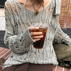 Coquette Y2k Women's Sweater Hollow out Knitwear Spring Oversize Knit Off The Shoulder Pullovers Streetwear Vintage