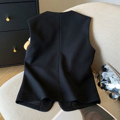 New Ladies Vest Coat 2025 Spring Sleeveless Design Sense Women's Waistcoat Jacket Solid Color High End Short Lady Horse Clip