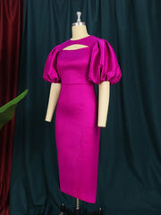 Women Long Dresses Party Sexy Short Lantern Sleeve Cut Out Chest Bodycon Shiny O Neck Summer Fashion Gowns Event Birthday Robes Pbong mid size graduation outfit romantic style teen swag clean girl ideas 90s latina aesthetic