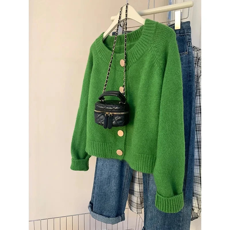 Spring Autumn 2025 Vintage Versatile Lazy Women Cardigan Sweater Coat  Loose Korean Version Female Knitted Sweater Jacket