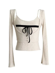Korean Fashion Two Piece Sets Woman New Cropped Sweater Pullovers Tops Jumper Design Gyaru Knitwears 2000s Tide Design
