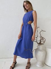 Holiday long Dress Woman 100% Cotton Loose splicing Summer sleeveless Dress Casual Lady Dress