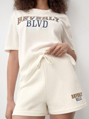 Zach AiIsa spring new age-reducing all-match sports style letter embroidery T-shirt + elastic high waist sports casual pants