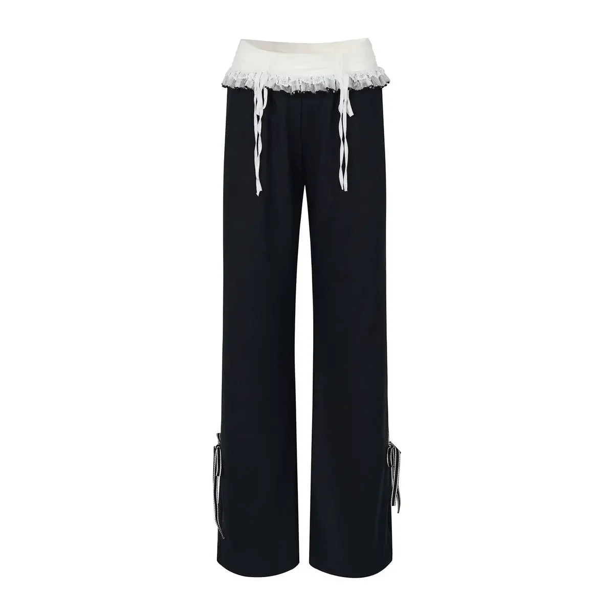 American High Street Popular Harajuku Lace Spliced Drastring Design Pant Casual Long Baggy Wide Leg Trouserst Y2k Girl Bottoms