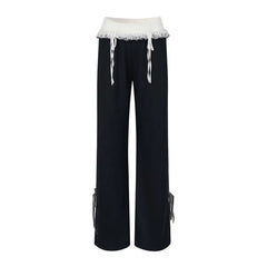 American High Street Popular Harajuku Lace Spliced Drastring Design Pant Casual Long Baggy Wide Leg Trouserst Y2k Girl Bottoms