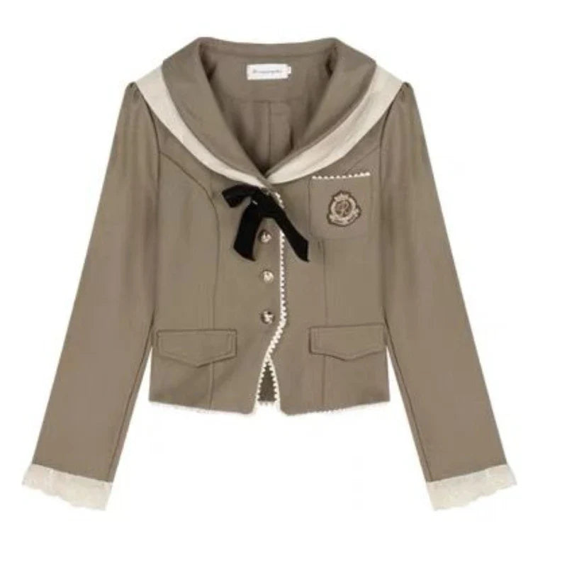 Women Two-piece College Style Short Stylish Suit Jacket with High Waist Slimming Pleated Skirt  Age Reducing Set/single Piece