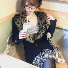 New Fashion Popular Japan Autumn Winter Vinateg Coats Y2k Aetshetic Knitted Harajuku Slim Sweaters Punk Leopard Design Clothes