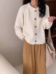 Women Sweater Cardigan Soft Knitted Button-Down Long Sleeve Plain Sweater Jacket Top Fall Winter Korean Ladies Chic Outfit