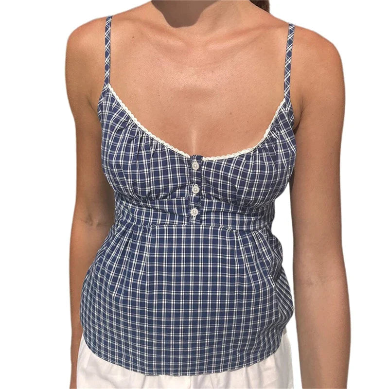 Y2k Fairycore Spaghetti Strap Camisole Women Cute Peplum Vest Coquette Low Cut V-neck Babydoll Tank Boho Going Out Crop Top