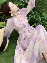 Women Elegant and Chic Midi Party Dress Long Sleeve Vintage A-Line Casual Birthday Vestidos Female Fashion Clothes