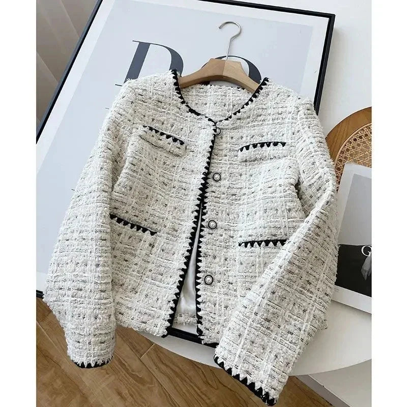 Spring Autumn Jacket Design Fashion Sweet Tweed Blazers Women New French Elegant Office Lady Luxury Woolen Short Suit Coats