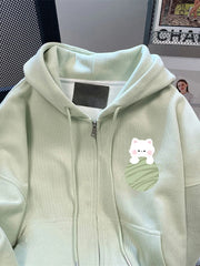Kawaii Japan Sweet Hoodies Women Cute Cartoon Print Preppy Style Retro Sweatshirts Casual Loose Long Sleeve Lady Outwear