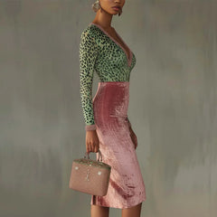 Pbong  Autumn New Velvet Splicing Stretch Slim Wrap Hip High Waist Fishtail Skirt Long Skirt Dress Women Two Sets
