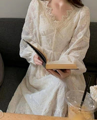 Korean Fashion Vintage Midi Dress Party Long Sleeve Sweet Y2k Dress Lace Design Autumn Evening Elegant Dress Women Casual