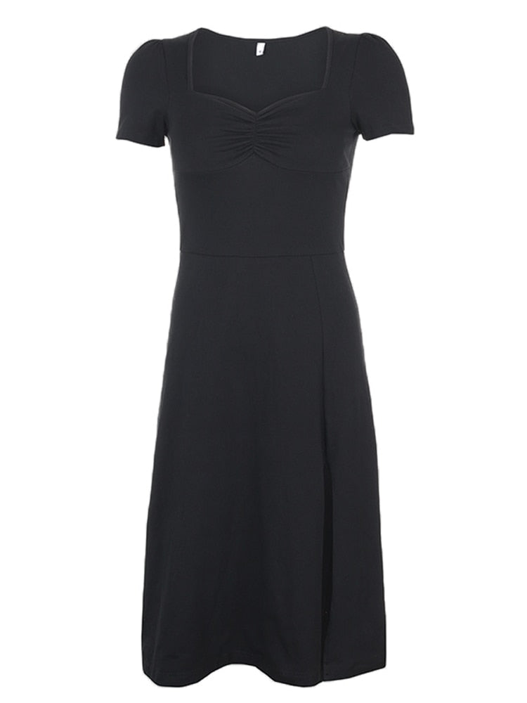 Gothic Square Neck Side Split Short Dress