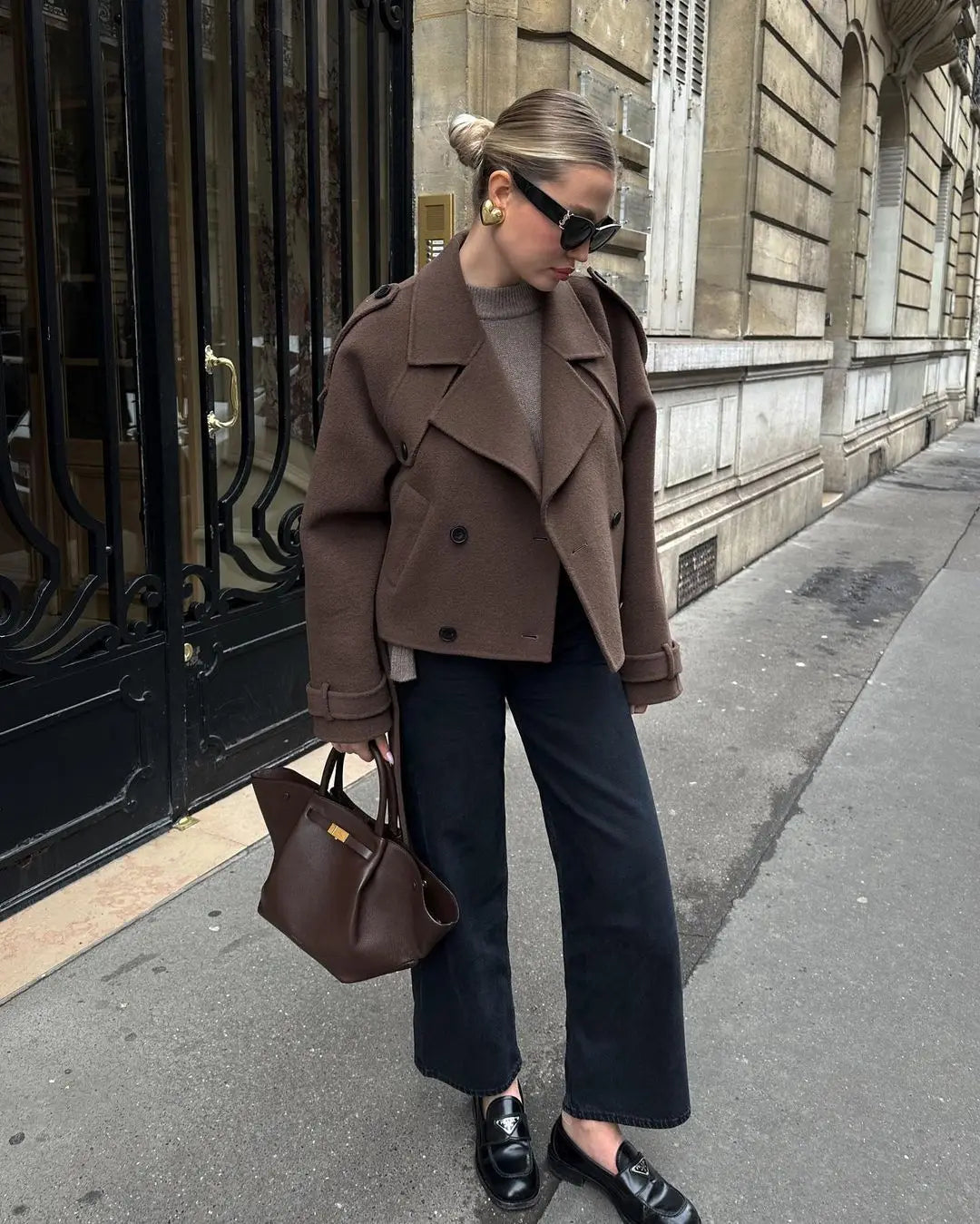 Double Breasted Long Sleeved Lapel Women's Woolen Coats Casual Solid Color Pocket Short Jacket Lady Commuting Autumn Streetwears