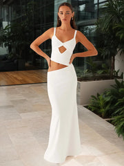 Hollow Out Backless Sexy Maxi Dress Women Gown Spaghetti Strap Sleeveless Irregular Slim Club Long Dress Summer