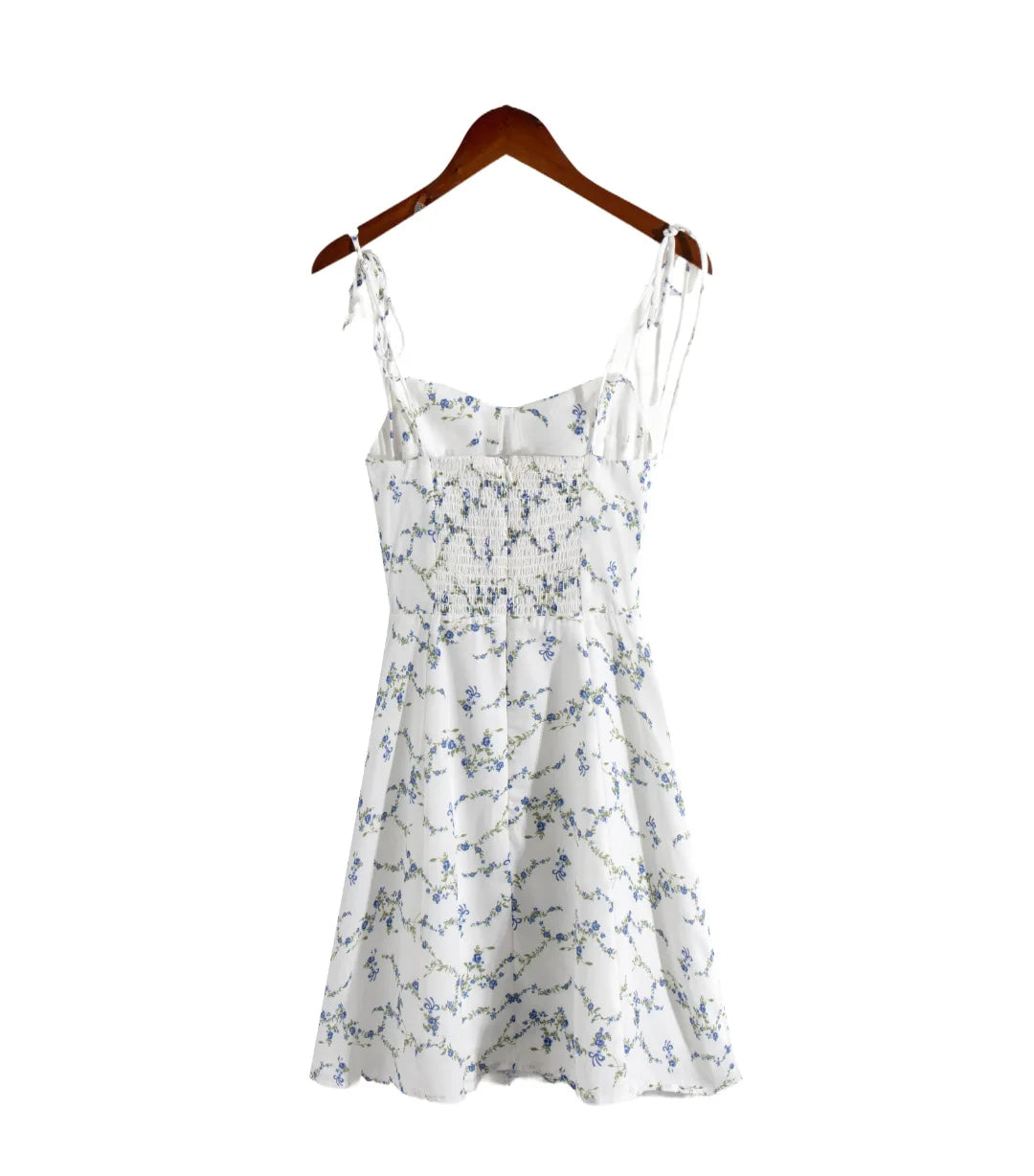 Fashion Blue Floral Print Short Dress Elastic Chest Zipper Party Beach Slip Dress 2025 New Square Collar Sweet Chic Vestidos