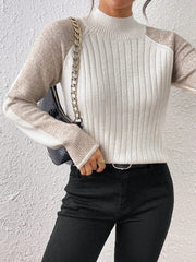 New autumn and winter semi high neck long sleeved contrasting base sweater that can be worn outside