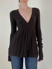 Causal Solid Knitted Women's Sweater Long Sleeve V-Neck Simple Fashion Trendy Autumn Winter Base T-Shirts