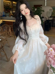 Women Summer Elegant Fairy Midi Dress Causal Long Sleeve Vintage Party Dress Female Ruffles Party Gown Dress Korean Chic Y2k New