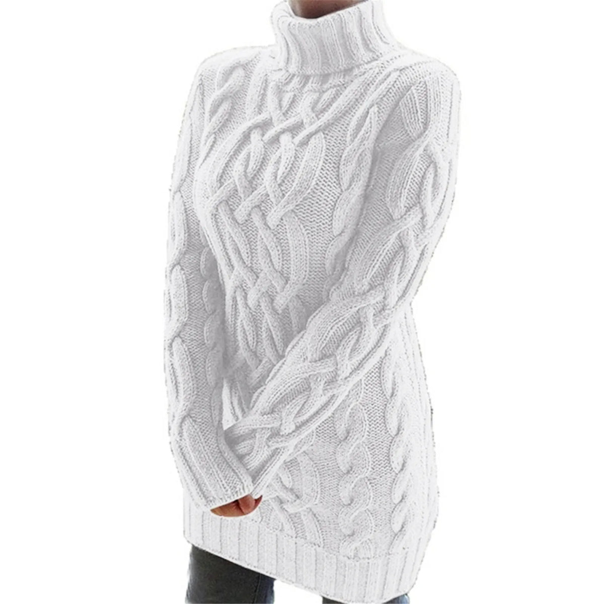 Elegant Women Cable Knit Sweater Dress Autumn Turtleneck Sweater Long Sleeve Slim Knitwears Dresses Fall Clothes Pullover