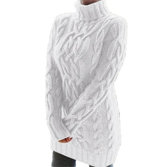 Elegant Women Cable Knit Sweater Dress Autumn Turtleneck Sweater Long Sleeve Slim Knitwears Dresses Fall Clothes Pullover