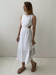 Holiday long Dress Woman 100% Cotton Loose splicing Summer sleeveless Dress Casual Lady Dress
