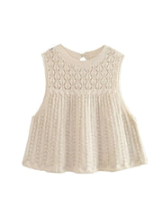 Y2K Hollow Out Knitted Women Summer 2 Piece Sets Thin Sleeveless Crop Top Female Ruffles Mini Skirt Suits