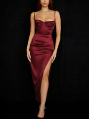 Summer Satin Dress Bodycon Side Split Spaghetti Strap Sexy Dress Maxi Dress Elegant Dresses For Women Party Robe Femme Evening
