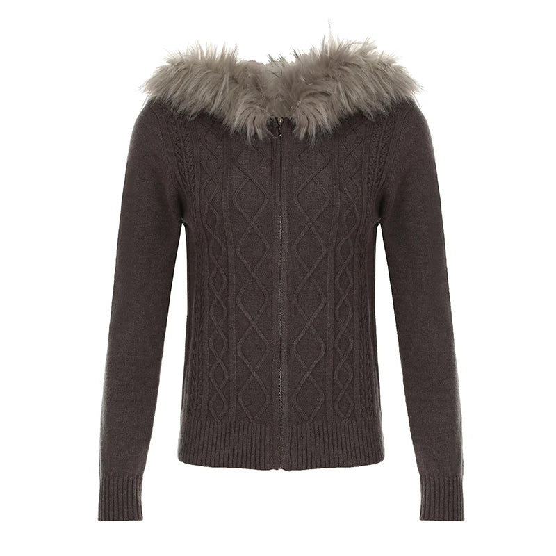 Solid Hooded Knitted Autumn Winter New Sweater Cardigan Women Long Sleeve Retro Causal Style Korean Sweater Coat