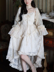 Lace Elegant Sweet Midi Dresses Women Japanese Kawaii Fairy Vintage  Dress Female Casual Cute Vintage Strap Dress Summer