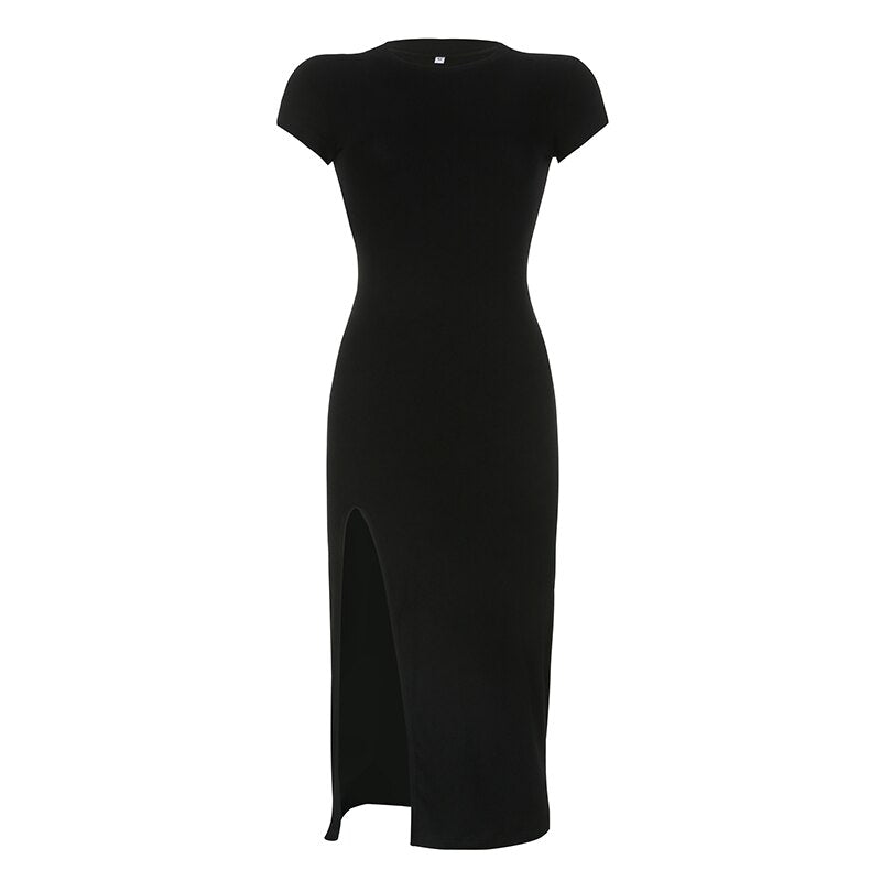 Slim Bodycon Short-Sleeve Stretch Midi Dress