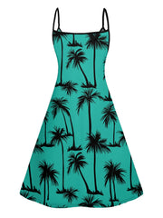 2025 Women's Beach Dresses Palm Tree Print Hawaii Vacation Dress Spaghetti Strap V Neck A Pendulum Mini Dress