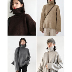 Korean Women's Sweater Loose Turtleneck Sweaters Warm Solid Pullover Knitwear Basic Female Tops Autumn Winter