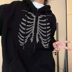 Euramerican Autumn Winter High Street Sweatshirts Y2k Aesthetic Gothic Diamond Design Harajuku Cardigan Loose Vintage Clothes