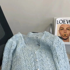 Women Knitted Cardigan Sweater Jacket Fashion Spring Autumn 2024 New Versatile Leisure Thin Style Hollowing Out Ladies Top Coat