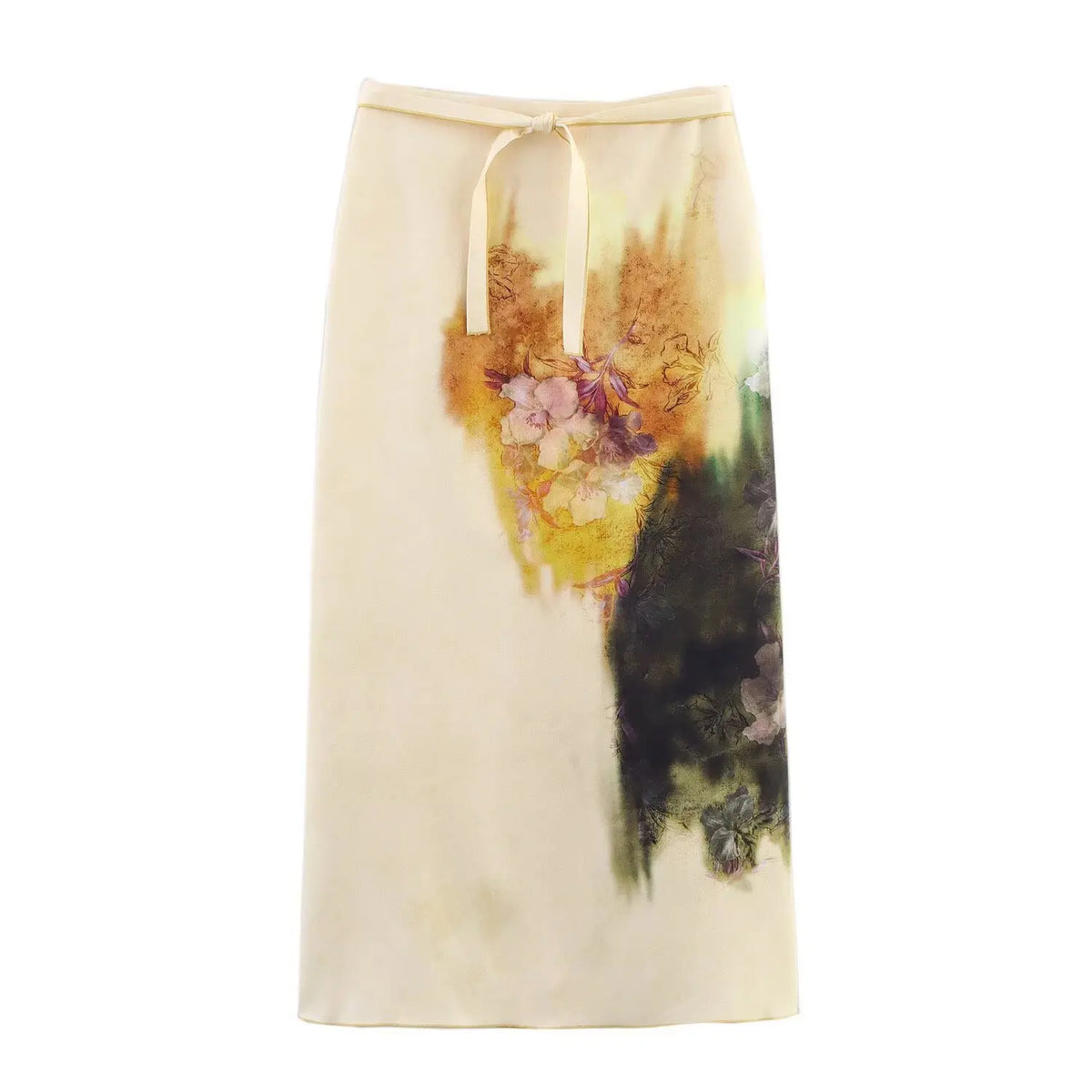 Fashion Flower Print Elegant Chic Women Skirt Zipper Straight Slit Summer Skirt Lady 2025 New Beige Fashion Woman Clothing