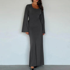 Elegant Frill Flare Sleeve Knit Maxi Dress