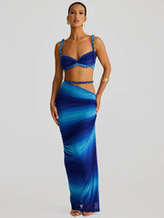 Summer Beach Sexy Two Piece Sets Women Strapless Crop Tops And Maxi Skirt Female Elegant Vacation Club 2 Piece Set