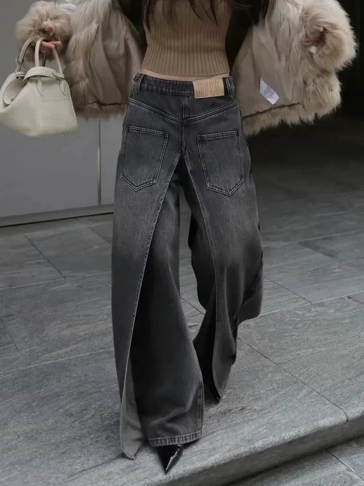 Pbong  Y2K Style New Rock Hip Hop Baggy Wide Leg Jeans Pants Women 90S Clothes Vintage Straight Lady Denim Trousers Ropa Mujer