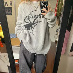High End Fashion Popular All Match Vintage American Sweaters Y2k Aesthetic Print Harajuku Punk Women Loose Pullovers Knitted Tee