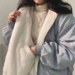 Winter Thicken Warm Parkas Women Fashion Double Sided Hooded Fleece Coat Ladies Korean Loose Long Sleeve Zip Up Jackets